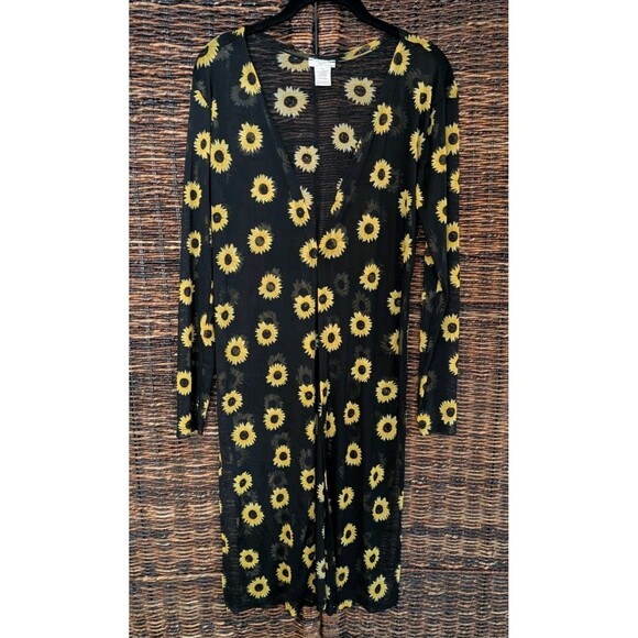 NYC Y2K Mesh Sunflower Open Front Duster Womens Medium Festival Country Cowgirl - Picture 1 of 7